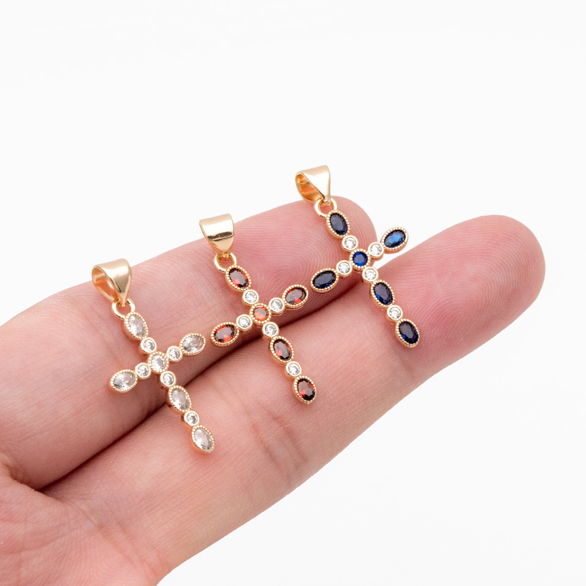 4pcs Cubic Cross Charm, CZ Pendant, Jesus Pendant, Earrings pendant, Earring Charm, Necklace Pendant (GB-3927)